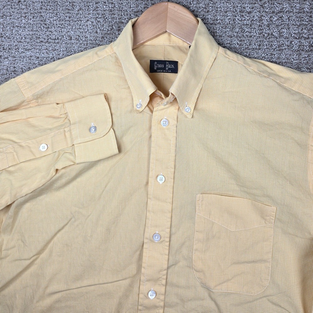 Vintage Gitman Bros Mens Yellow Gingham Button‎ Down Shirt 15.5 33 Long Sleeve
